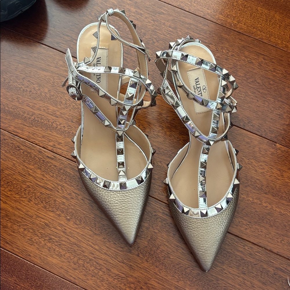 Valentino Metallic Gold Studded Heels